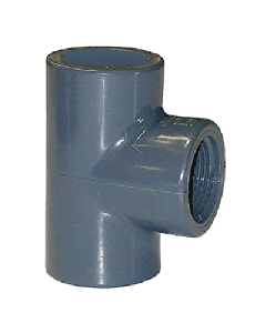 PVC Straight Tee - Schedule 80 - Gray - Socket x FPT x Socket - 1-1/2-Inch (10/Cs)
