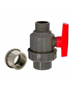 PVC Single Union Ball Valve - Gray - MPT x Socket/FPT