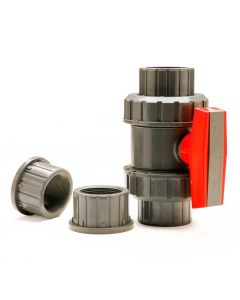 PVC True Union Ball Valve - Gray - Socket x Socket / FPT x FPT