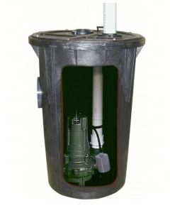 Zoeller Sewage Ejector System - Cast Iron Pump & Poly Basin 30 Gallon 18" x 30" - 60 GPM @ 10 ft Head - 15-ft Cord 120V - 4/10 HP